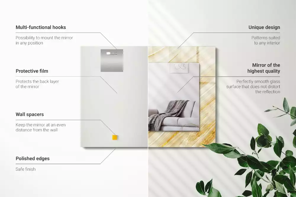 Oglindă dreptunghiulară cu decor cu linii abstracte galbene