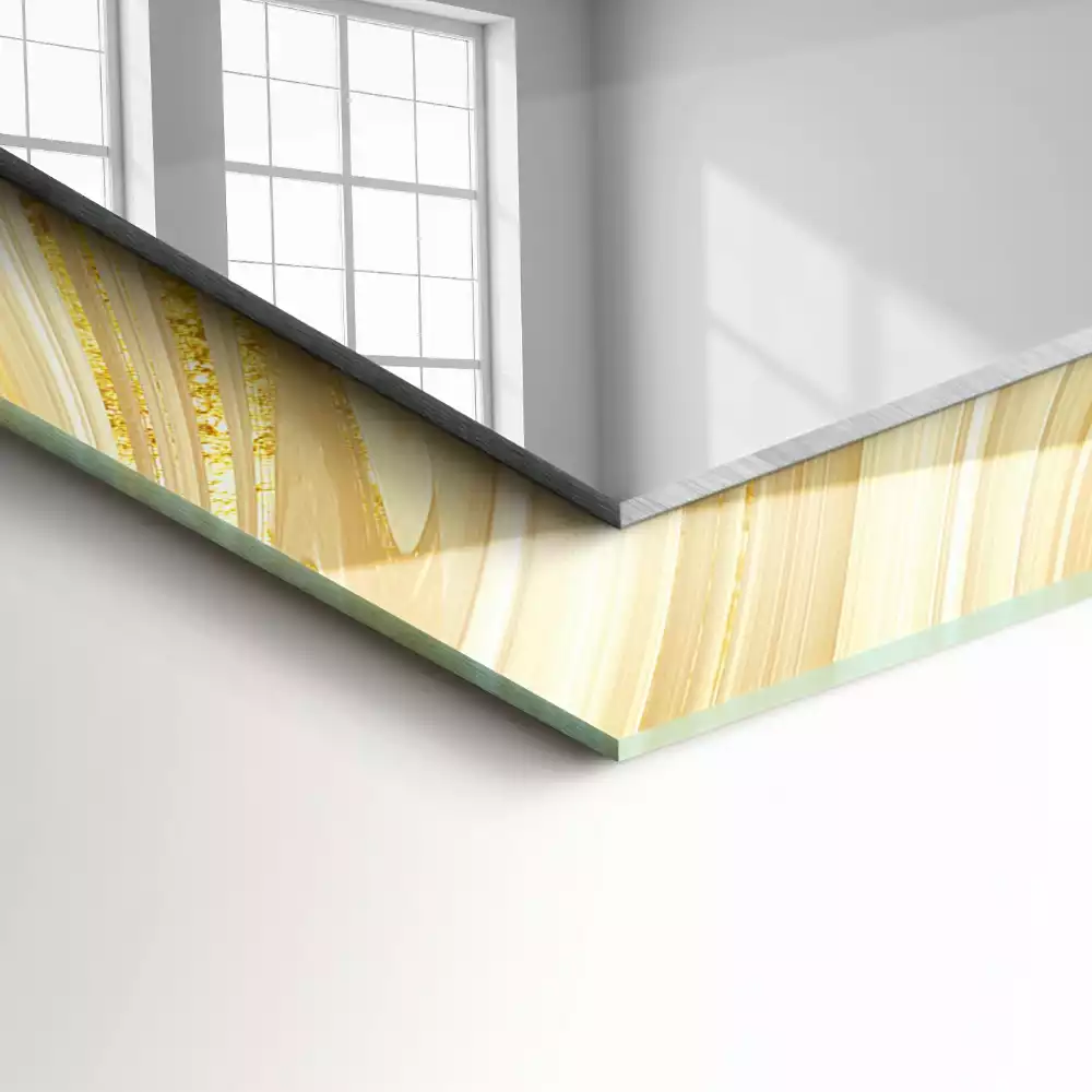 Oglindă dreptunghiulară cu decor cu linii abstracte galbene
