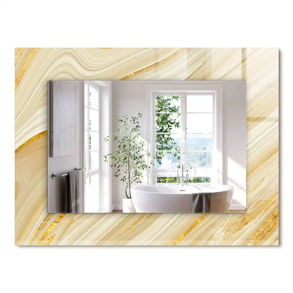 Oglindă dreptunghiulară cu decor cu linii abstracte galbene
