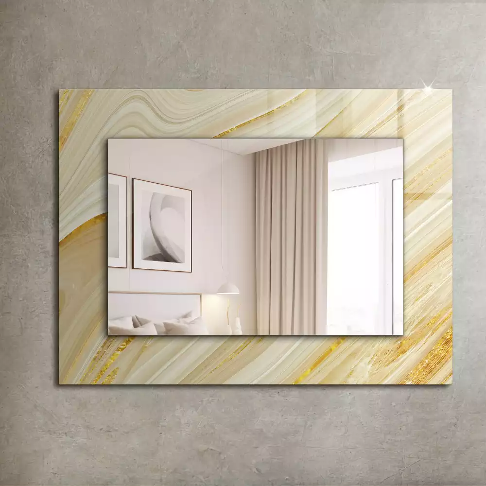 Oglindă dreptunghiulară cu decor cu linii abstracte galbene