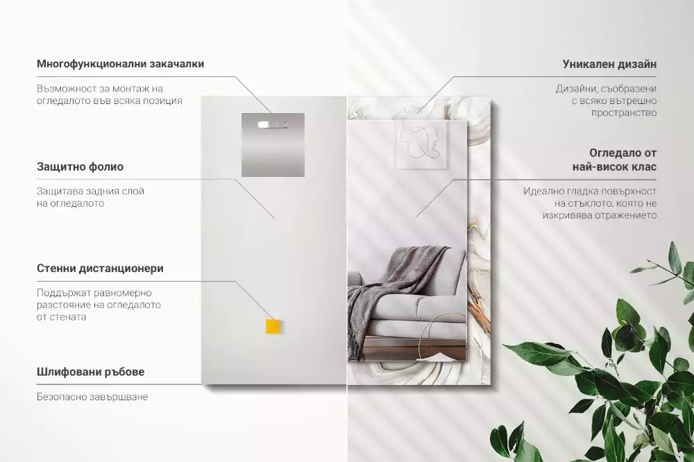 Oglindă dreptunghiulară de perete cu model abstract de marmură