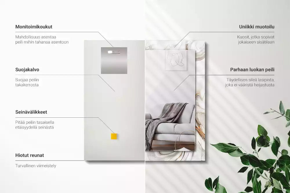 Oglindă dreptunghiulară de perete cu model abstract de marmură