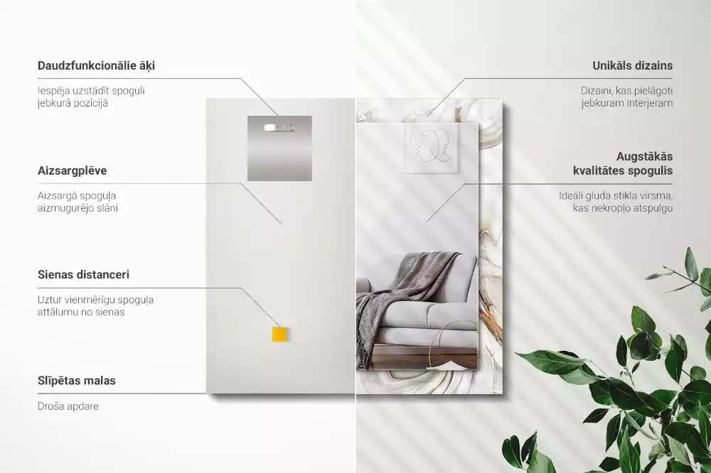 Oglindă dreptunghiulară de perete cu model abstract de marmură