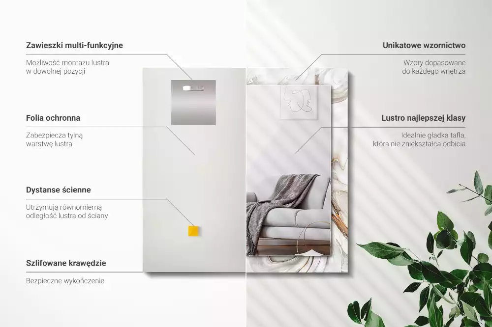 Oglindă dreptunghiulară de perete cu model abstract de marmură