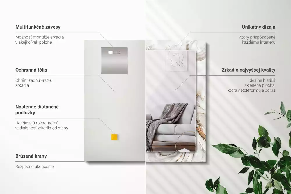 Oglindă dreptunghiulară de perete cu model abstract de marmură