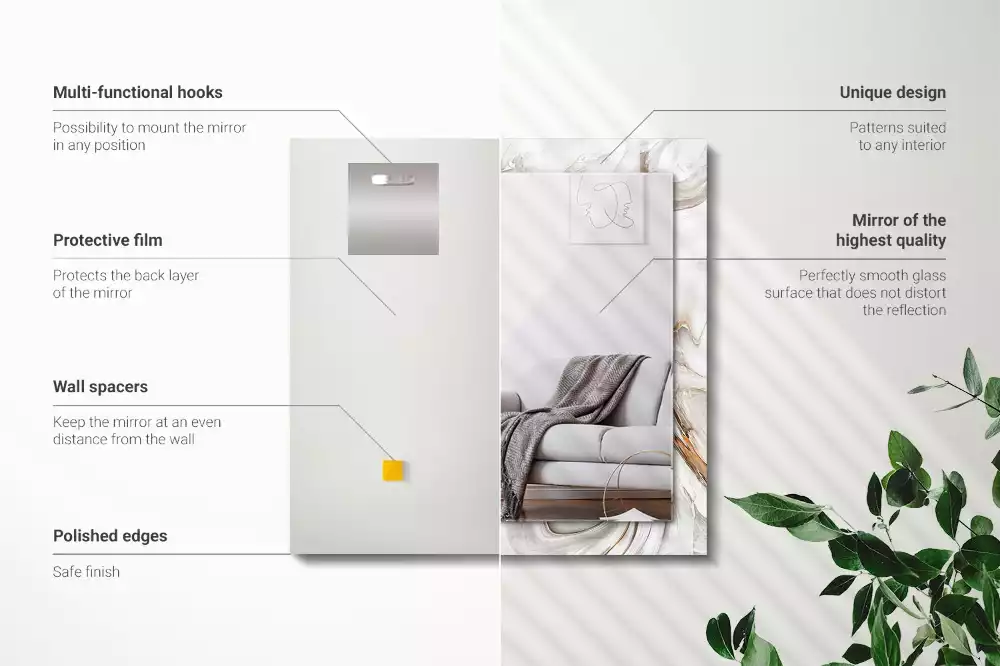 Oglindă dreptunghiulară de perete cu model abstract de marmură