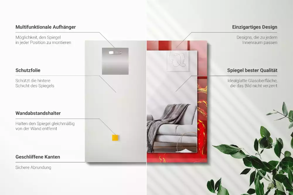 Oglindă dreptunghiulară cu imprimeu abstract vopsit roșu