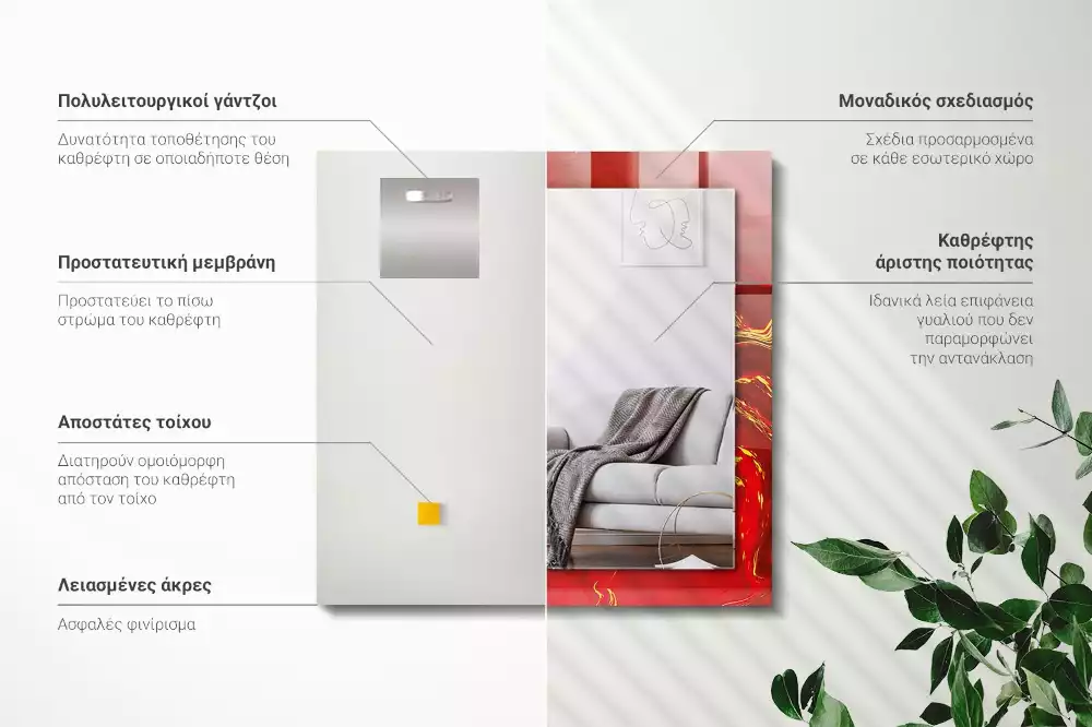 Oglindă dreptunghiulară cu imprimeu abstract vopsit roșu