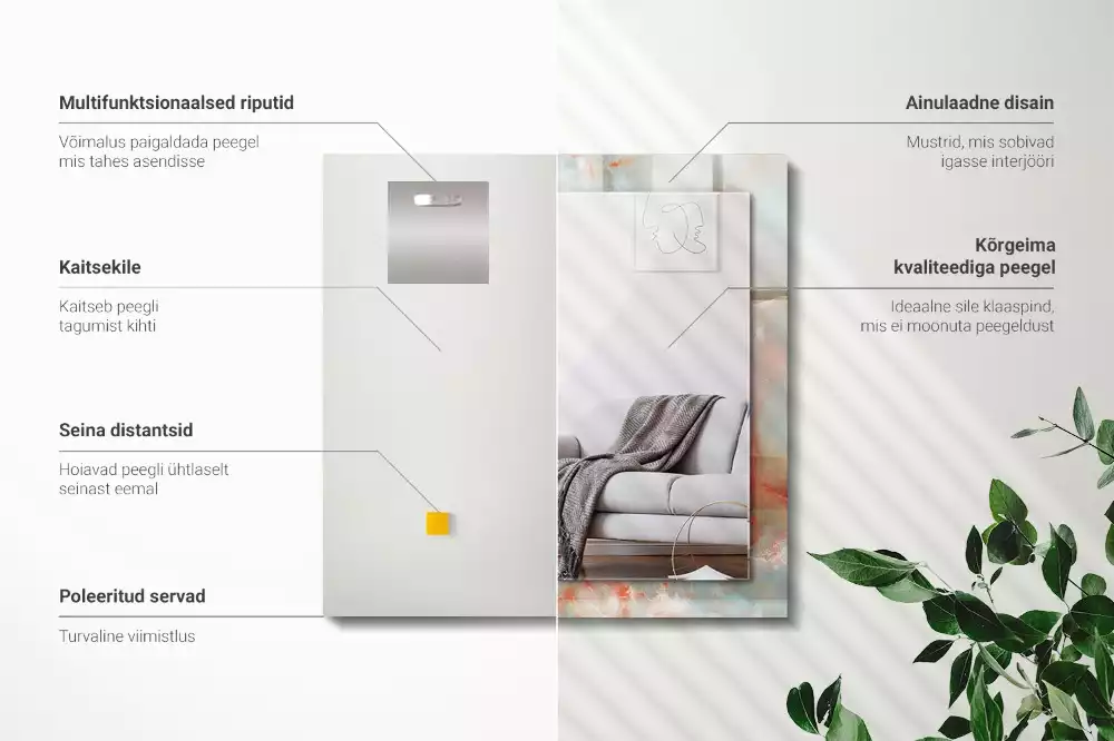 Oglindă dreptunghiulară cu ramă imprimată cu textură abstractă colorată