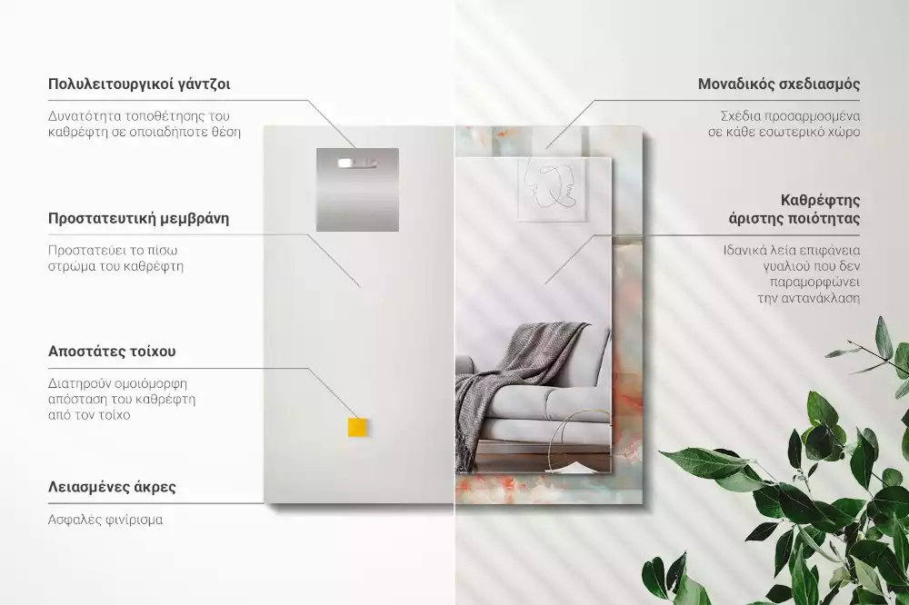 Oglindă dreptunghiulară cu ramă imprimată cu textură abstractă colorată