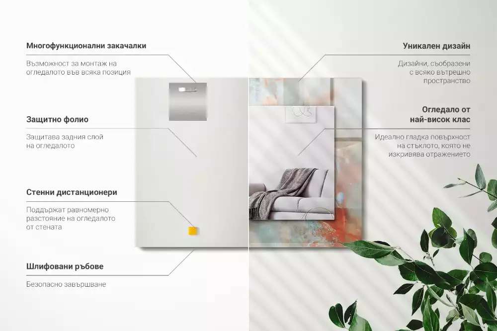 Oglindă dreptunghiulară cu ramă imprimată cu textură abstractă colorată