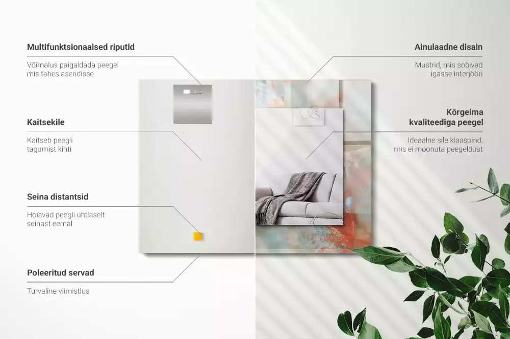 Oglindă dreptunghiulară cu ramă imprimată cu textură abstractă colorată