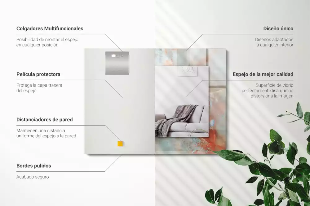 Oglindă dreptunghiulară cu ramă imprimată cu textură abstractă colorată