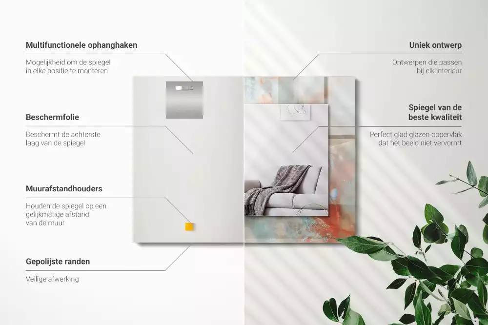Oglindă dreptunghiulară cu ramă imprimată cu textură abstractă colorată