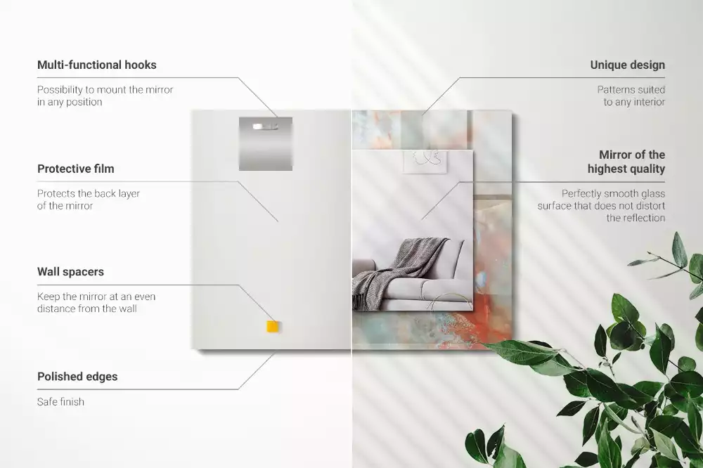 Oglindă dreptunghiulară cu ramă imprimată cu textură abstractă colorată