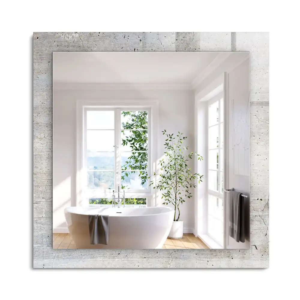 Oglindă dreptunghiulară de perete cu decor din beton crăpat