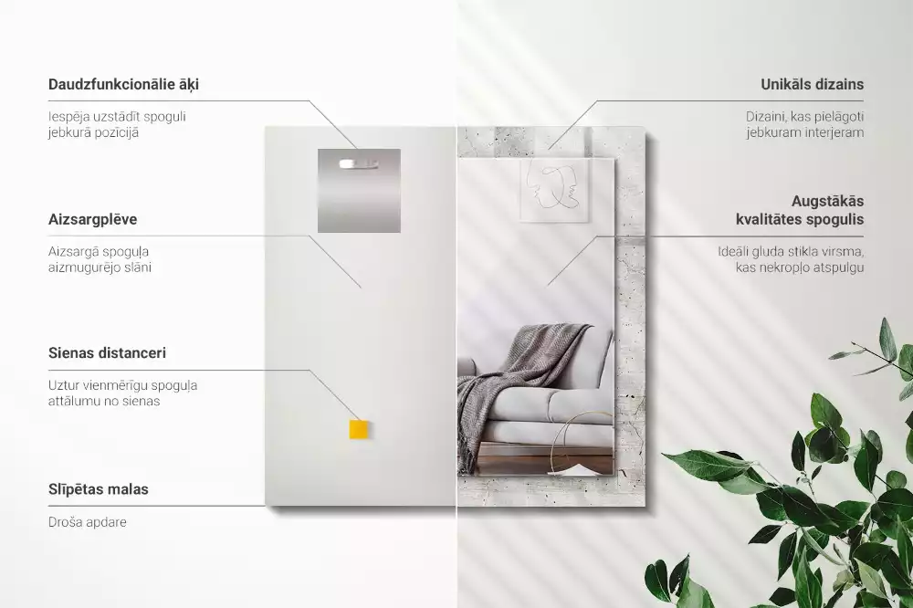 Oglindă dreptunghiulară de perete cu decor din beton crăpat