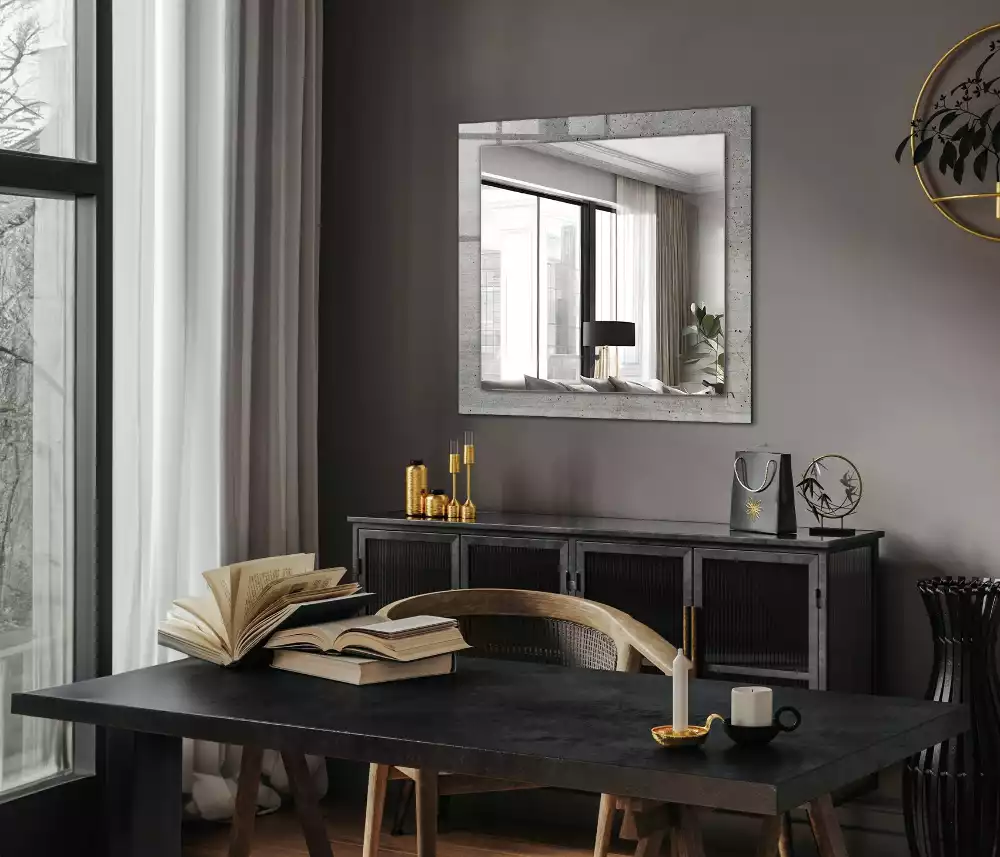 Oglindă dreptunghiulară de perete cu decor din beton crăpat