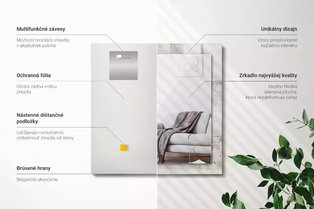 Oglindă dreptunghiulară de perete cu decor din beton crăpat