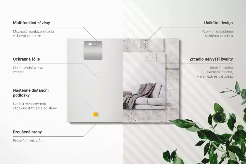 Oglindă dreptunghiulară de perete cu decor din beton crăpat