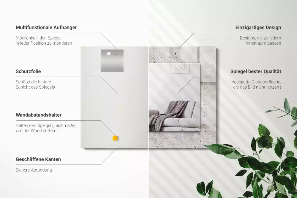 Oglindă dreptunghiulară de perete cu decor din beton crăpat