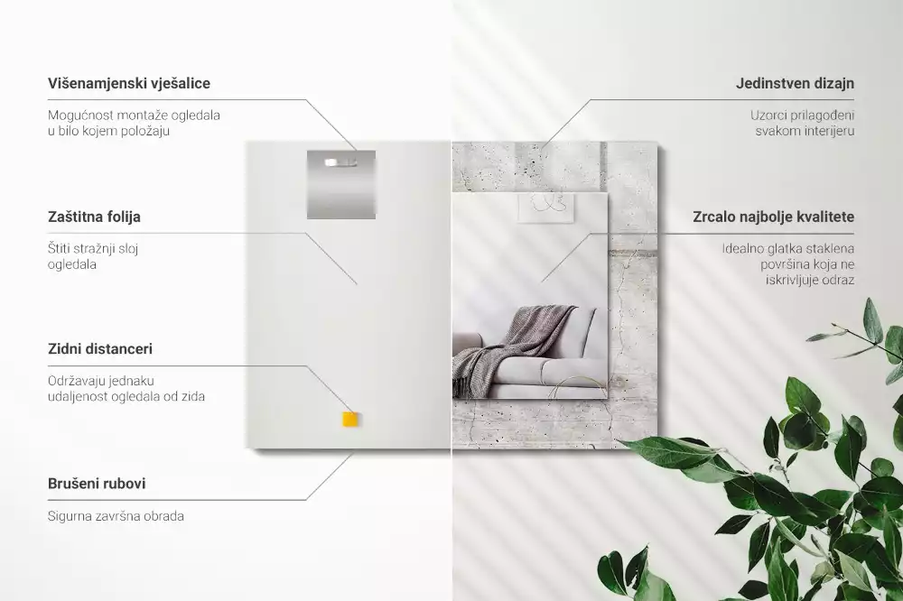 Oglindă dreptunghiulară de perete cu decor din beton crăpat