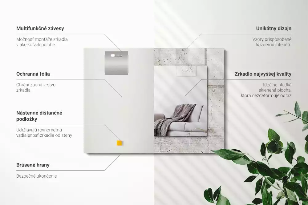 Oglindă dreptunghiulară de perete cu decor din beton crăpat
