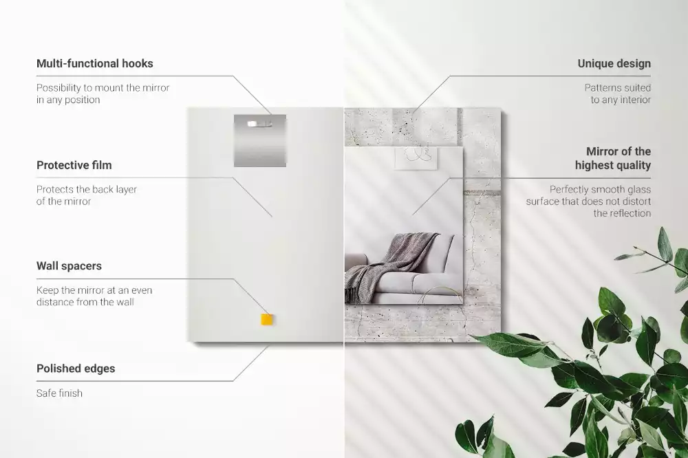 Oglindă dreptunghiulară de perete cu decor din beton crăpat