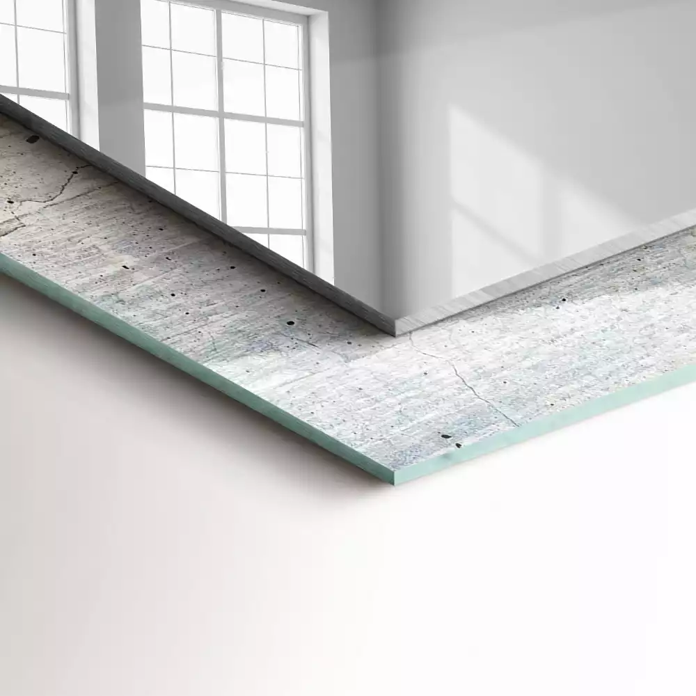 Oglindă dreptunghiulară de perete cu decor din beton crăpat