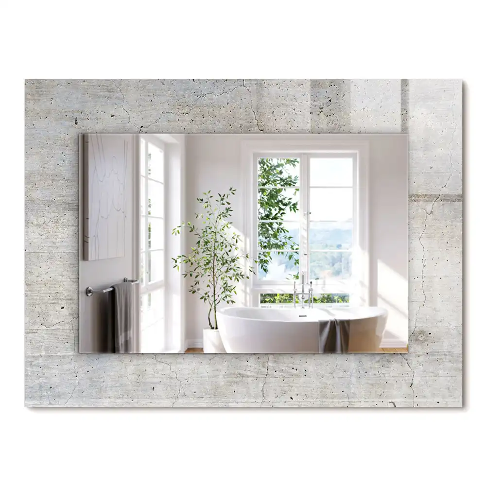 Oglindă dreptunghiulară de perete cu decor din beton crăpat