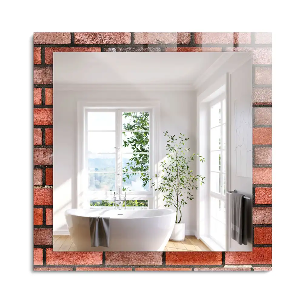 Oglindă dreptunghiulară decorativă model zid de cărămidă roșie