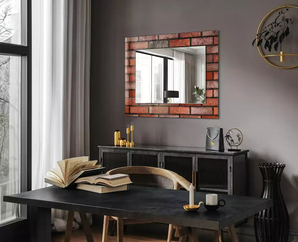 Oglindă dreptunghiulară decorativă model zid de cărămidă roșie
