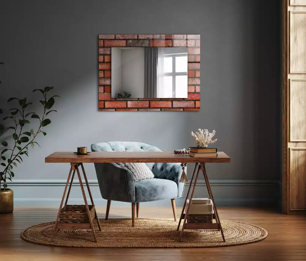 Oglindă dreptunghiulară decorativă model zid de cărămidă roșie