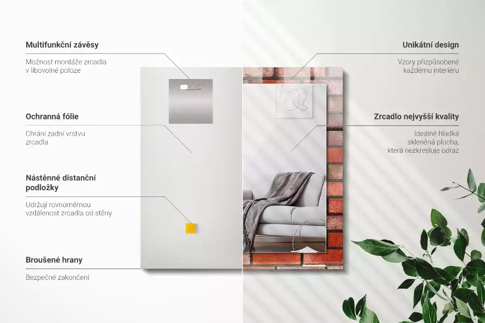 Oglindă dreptunghiulară decorativă model zid de cărămidă roșie