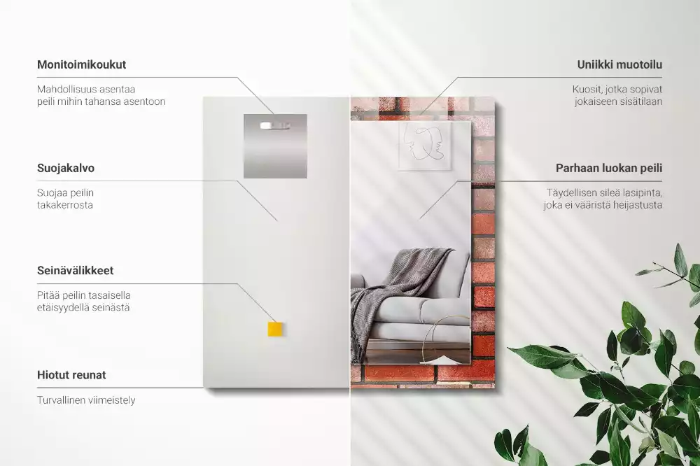 Oglindă dreptunghiulară decorativă model zid de cărămidă roșie