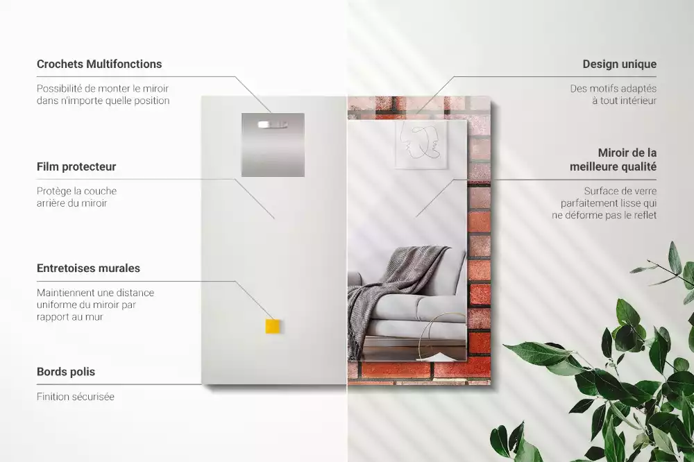 Oglindă dreptunghiulară decorativă model zid de cărămidă roșie