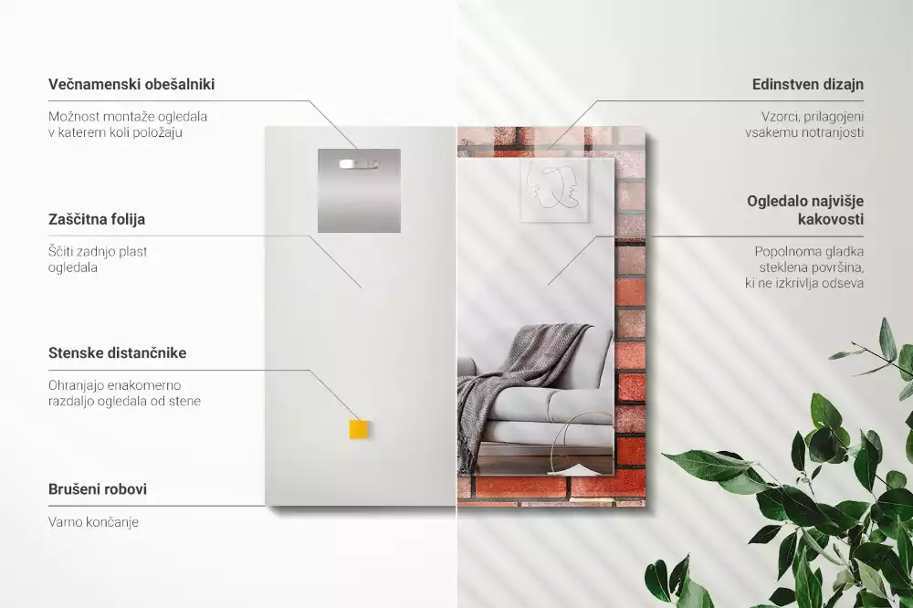 Oglindă dreptunghiulară decorativă model zid de cărămidă roșie