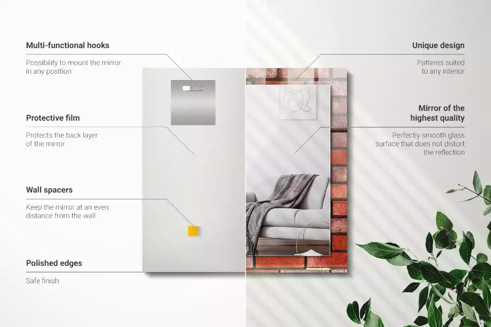 Oglindă dreptunghiulară decorativă model zid de cărămidă roșie