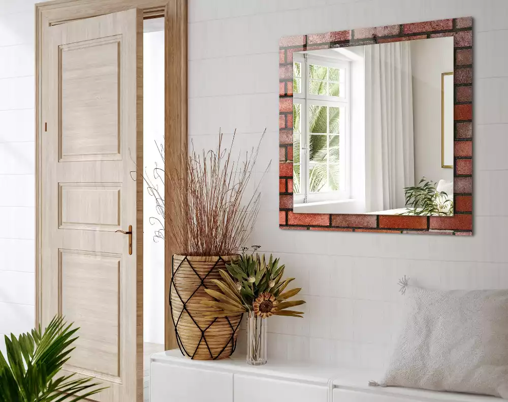 Oglindă dreptunghiulară decorativă model zid de cărămidă roșie