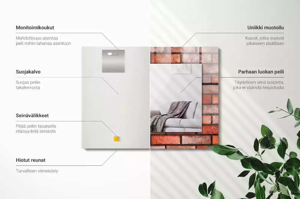 Oglindă dreptunghiulară decorativă model zid de cărămidă roșie