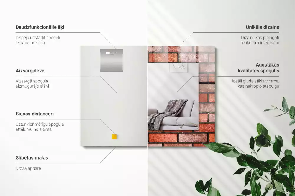 Oglindă dreptunghiulară decorativă model zid de cărămidă roșie