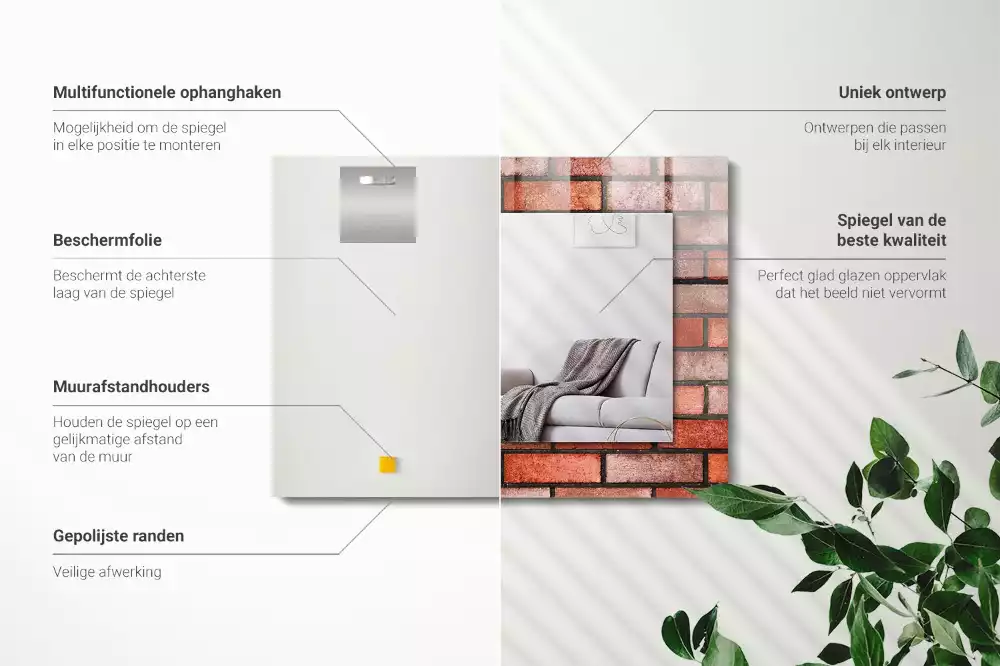 Oglindă dreptunghiulară decorativă model zid de cărămidă roșie