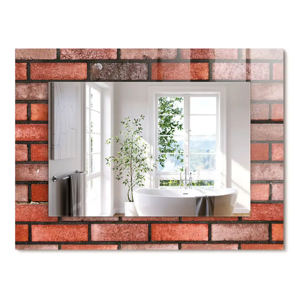 Oglindă dreptunghiulară decorativă model zid de cărămidă roșie