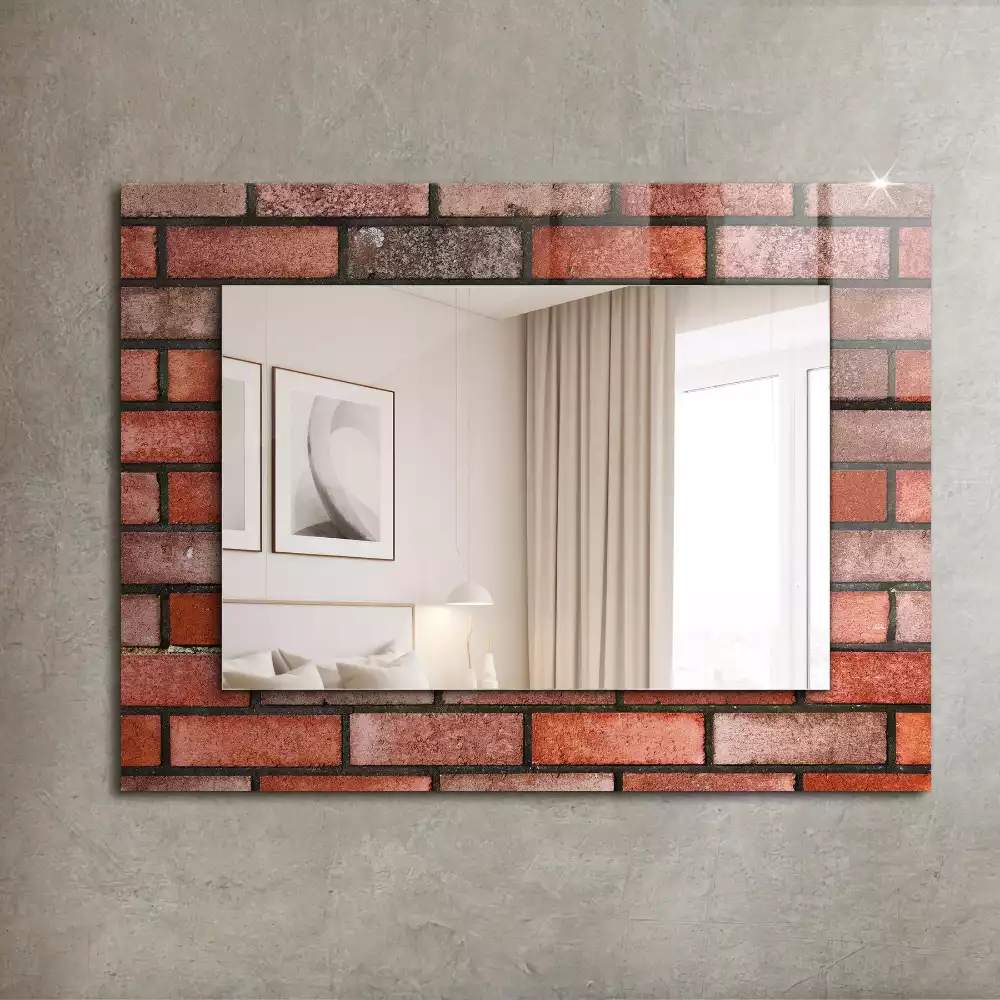 Oglindă dreptunghiulară decorativă model zid de cărămidă roșie
