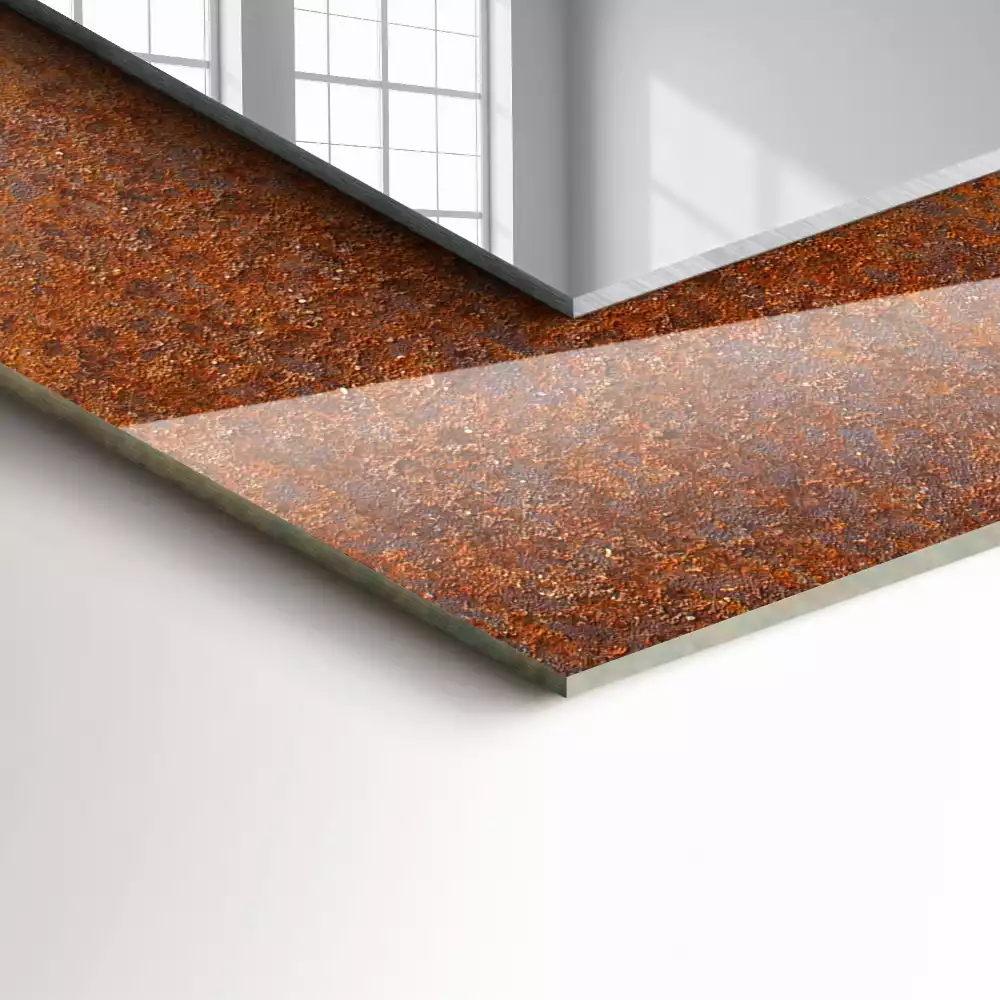 Oglindă dreptunghiulară cu imprimeu de suprafață metalică ruginită