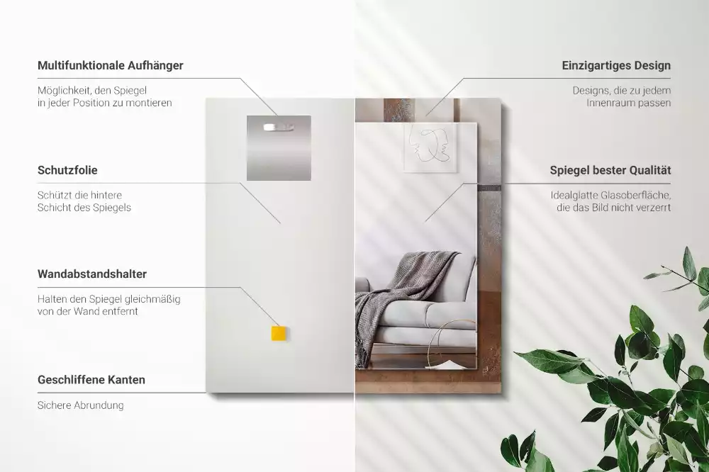 Oglindă dreptunghiulară cu ramă cu imprimeu metal ruginit