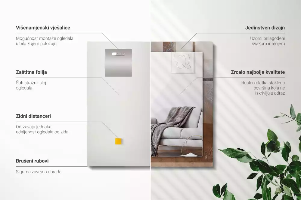 Oglindă dreptunghiulară cu ramă cu imprimeu metal ruginit