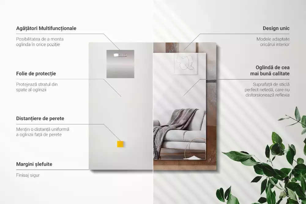 Oglindă dreptunghiulară cu ramă cu imprimeu metal ruginit