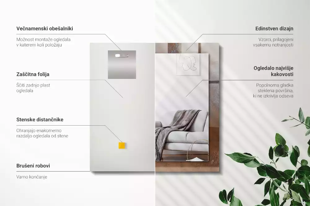 Oglindă dreptunghiulară cu ramă cu imprimeu metal ruginit