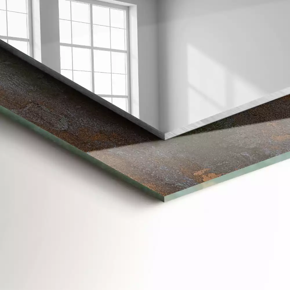 Oglindă dreptunghiulară cu ramă cu imprimeu metal ruginit